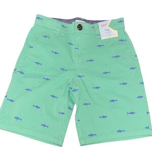 Cat & Jack Green Flat Front Knee Length Adjustable Waist Shark Shorts NWT